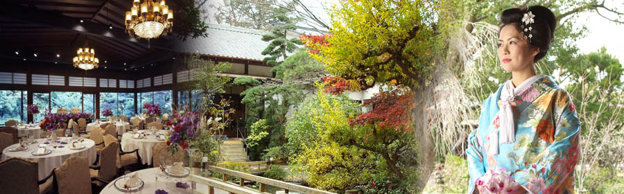 写真:元湯旅館「陣屋」と和装の花嫁